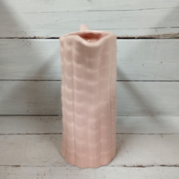 Vintage Pink Bamboo Style Handled Pitcher, Numbered and Made in USA, MCM - Picture 4 of 10